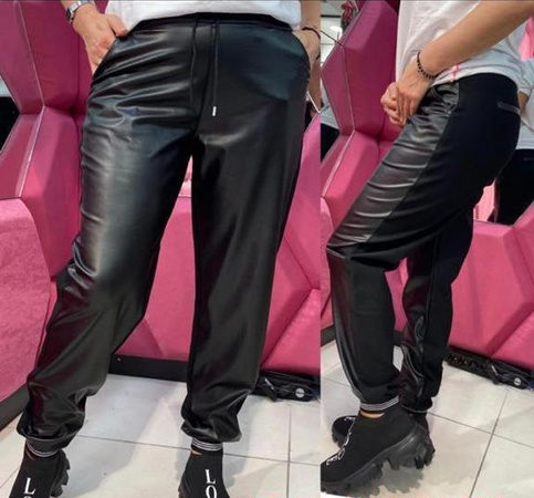 Combination pants: jersey, leather