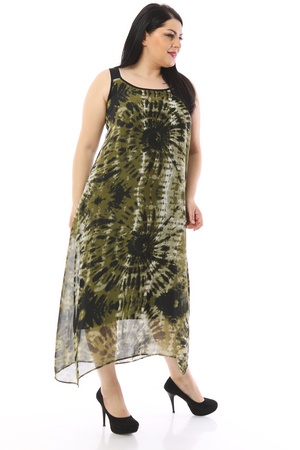 Astarlı Batik Desen Şifon Elbise