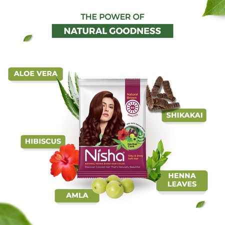 Nisha Natural Henna Hair Color 15g Natural Brown, Pack of 10