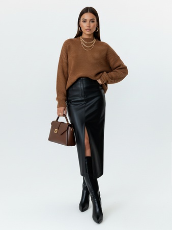 Юбка миди женская кожаная