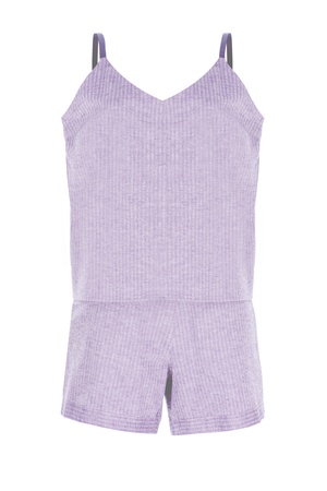 Gofre askılı -şort takım -lila