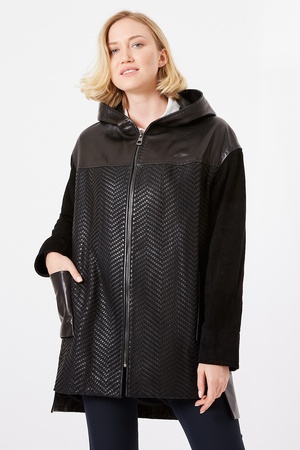 Кожаный жакет вязаный спереди - свободный крой