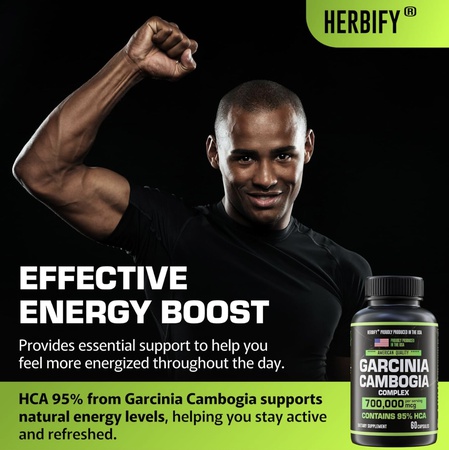 Гарциния камбоджийская, оздоровительная добавка для женщин и мужчин — растительный экстракт с антиоксидантными свойствами — энергетик для ежедневного поддержания энергии и поддержки пищеварения — 60 таблеток