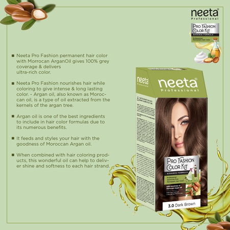 Neeta Fashion Color Kit Permanent Hair Color Dark Brown 3.0