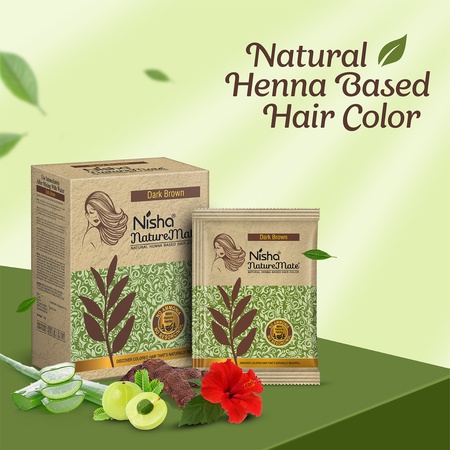 Nisha Naturemate Natural Henna-Based Hair Color 60g - Dark Brown | No Ammonia, Henna Herbs for Vibrant Color