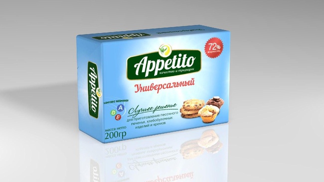 Маргарин средне калорийный "Appetito" с мдж 72% 200гр