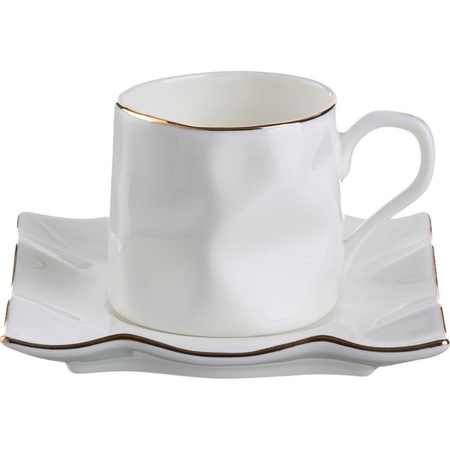 طقم قهوة لشخص واحد (2pr) أبيض مع ذهبي