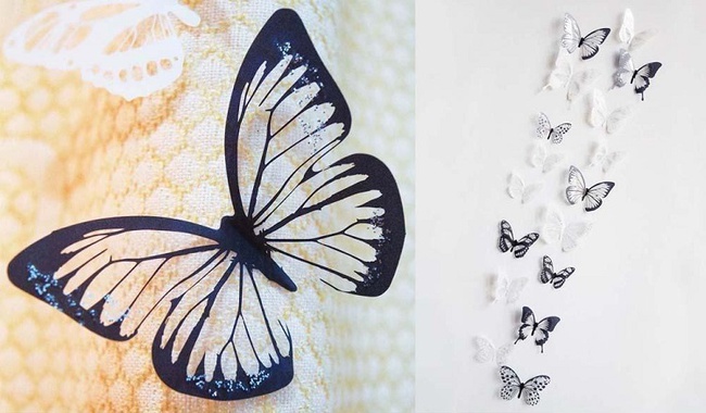 Наклейки 3Д бабочки (черно-белые)