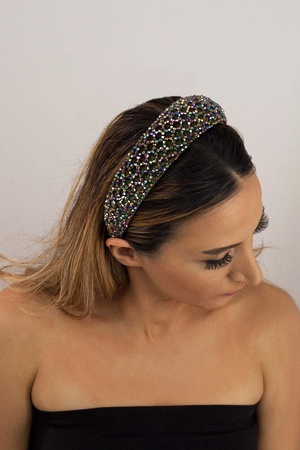 Bijusel El işlemesi Çapraz Kadife Kalın Kristal Boncuklu Taç Yeşil