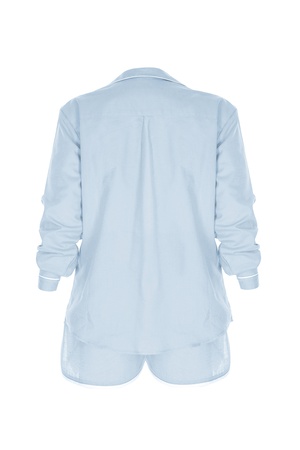 LİNEN- UZUN KOLLU ÜST - ŞORT PİJAMA TAKIM -AÇIK MAVİ