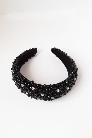 Bijusel El İşlemesi Kristal Parlak Boncuklu Siyah kadife Taç