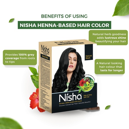 Nisha Hair Colour for Women - Natural Black, 60g (Pack of 1) | 100% Pure Henna-Based Powder Ammonia-Free