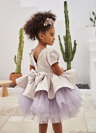 Платье из Парчи  с Бантами на Плечах Stok Kod: PXN 22515