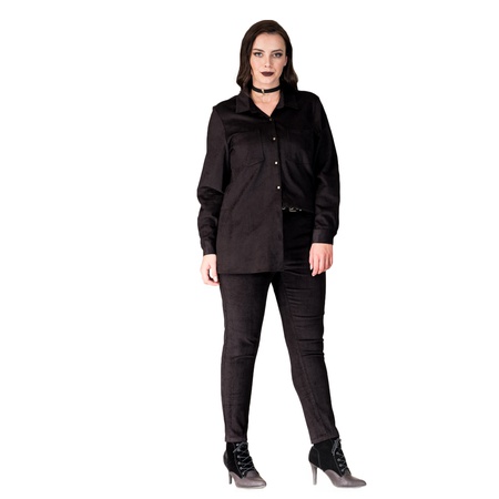 Büyük Beden Fitil Kadife Gömlek