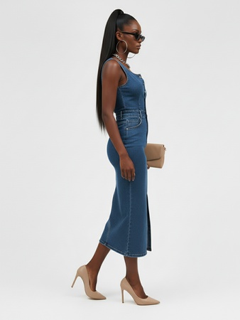 Джинсовое платье сарафан на кнопках миди