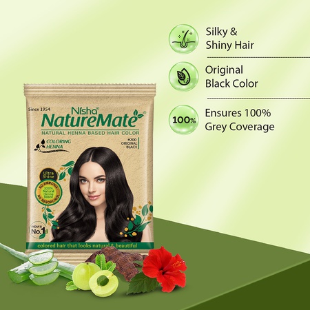 Nisha Nature Mate Henna Powder 10g Sachet Pack of 10 - Original Black | Ammonia-Free, Safe Hair Coloring Solution