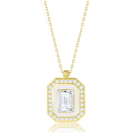 Even & Pétra 14 Ayar Altın Taşlı Beyaz Renk Baget Kolye