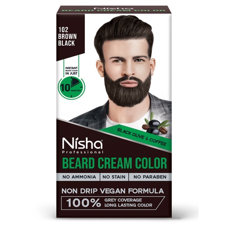 NISHA Mustache & Beard Cream Hair Color For Men, 100% Gray Coverage In 10 Minutes, Original Black, 1.35 Oz