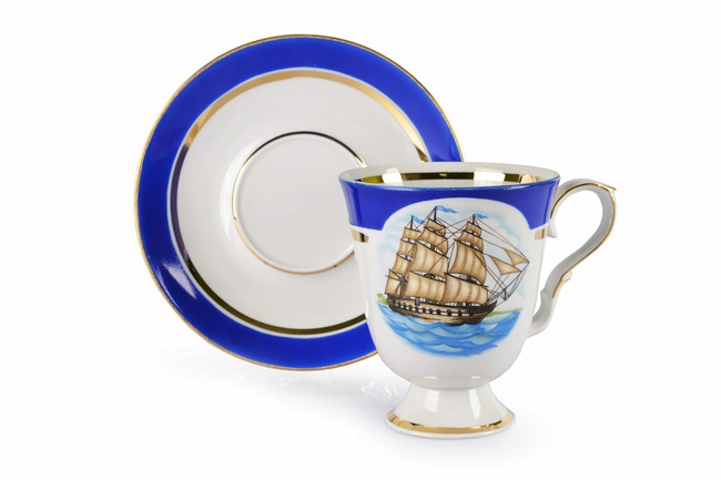 Бокал с блюдцем 600 мл Морской (Классический)