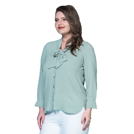 Büyük Beden Kravat Yaka Krep Gömlek