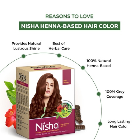 Nisha Hair Colour for Women - Red Brown, 90g (Pack of 1) | 100% Pure Henna-Based Powder Ammonia-Free