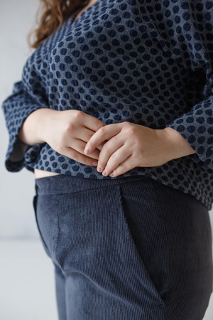 Fitilli kadife yüksek belli muz pantolon