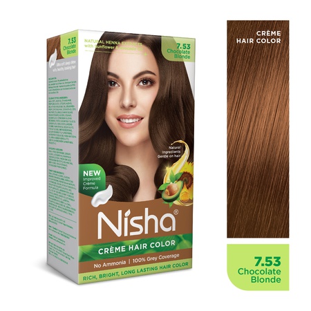 Nisha Creme Hair Color | Permanent Long Lasting Blonde Hair Dye Color Kit | Chocolate Blonde | 5.07 Oz