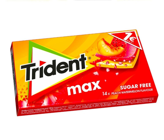 Trident max 27 гр жевательная резинка без сахара Арбуз - персик