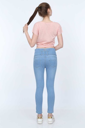 Full Power Likra Yüksek Bel Geniş Kemer Bel Detaylı Kadın Kot