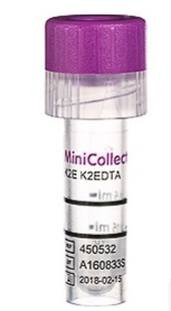 Пробирка различного размера с наполнителем ( 0,25/0,5 мл, "MiniCollect" с К2 ЭДТА для гематологии)