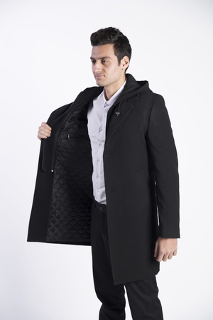 Çıkma Kapşonlu Ceket Yaka Kaşe Kısa Palto