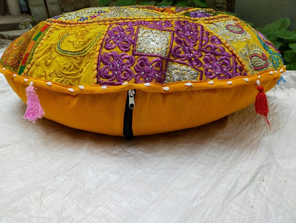 Patchwork Büyük Yer Minderi Yuvarlak Yastık Kılıfı Bohem Osmanlı Puf Ev Dekoratif Yer Yastığı Dekoratif Sarı Meditasyon Minderleri
