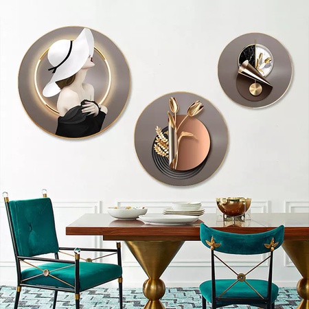 Lüks Ev Dekorasyonu Baskılar Ev Modern Tablolar 3 Parça Dekoratif Asya Tarzı Yuvarlak Duvar Sanatı Çerçeveli