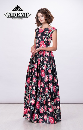 Angelica taffeta in a rose floor on a black background