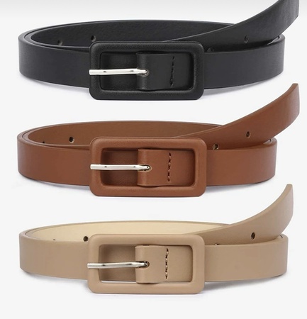 Тонкий ремень с прямоугольной пряжкой с покрытием