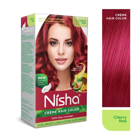 Nisha Creme Hair Color | Permanent Long Lasting Red Hair Dye Color Kit | Cherry Red | 5.07 Oz