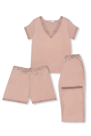 İPEK- ORGANZELİ ÜÇLÜ BAYAN PİJAMA TAKIM - SOMON