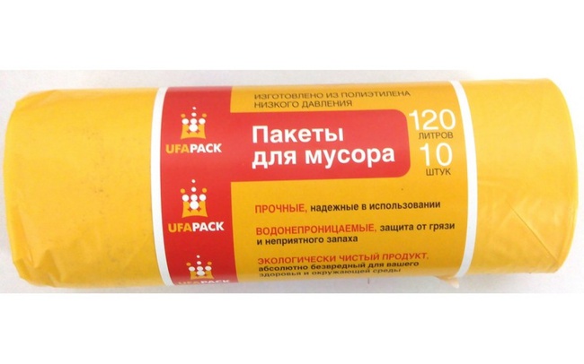 МЕШКИ ДЛЯ МУСОРА «UFAPACK» 120 Л. 10 ШТ. ЖЕЛТЫЕ