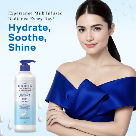 Yuthika Soft Touch Milk Body Lotion for Women & Men 1000ml, Hydrating, Fast Absorbing, Non-Greasy Lotion for Soft, Smooth Skin, All Skin Types