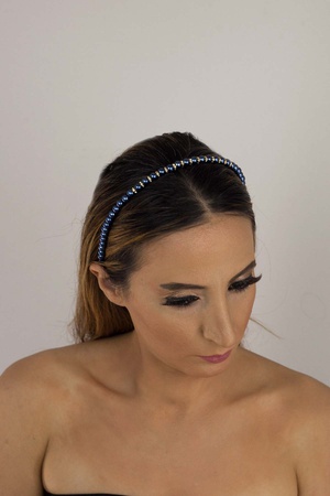 Ortası Altın Rondelalı Lacivert İnci Taç