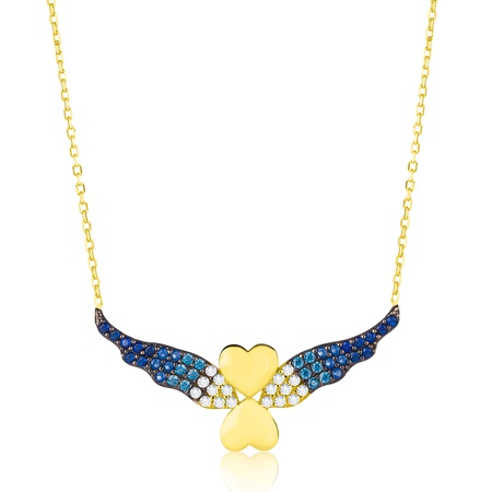Even & Pétra 14 Ayar Altın Taşlı Kanatlı Kalp Kolye