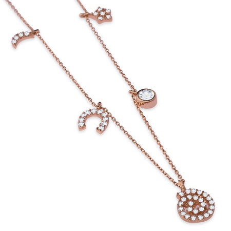 Even & Pétra 14 Ayar Altın Taşlı Beş Figürlü Şans Station Kolye