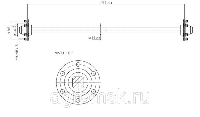 Ось тракторного прицепа ADR без тормозная (для 2ПТ