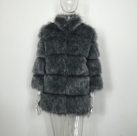 Шуба под песца с воротником-стоечкой (экошуба)