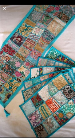 Индийский бегунок для стола, декор для комнаты, ткань Khambadiya, вышитый лоскутный хлопковый обеденный стол, многоцветный, ручной работы, декоративный настольный бегунок и коврики, набор 6