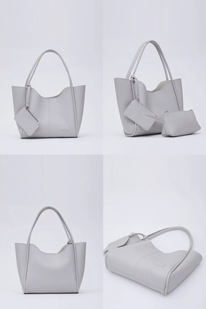 Çıtçıtlı Suni Deri Cüzdanlı Makyaj Çantalı Kadın El Ve Omuz Çantası