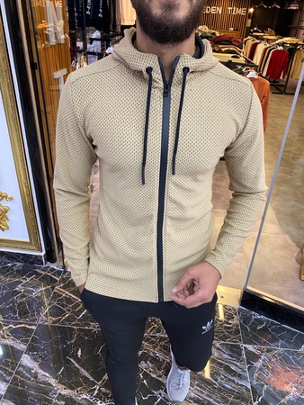 Жаккардовая стеганая ткань, молния по всей длине, толстовка / пуловер / толстовки с капюшоном