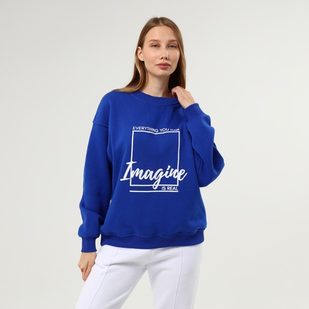 Baskılı Bayan Sweatshirt Mavi Renk