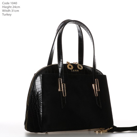 Bayan leopar desenli siyah rengi el ve omuz çantası