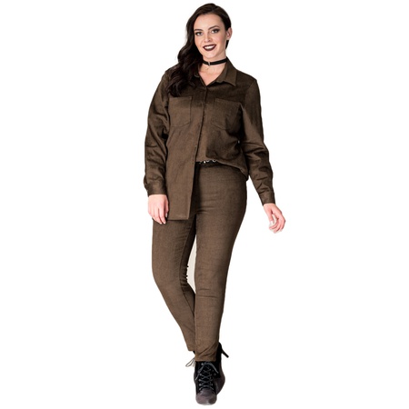 Büyük Beden Fitil Kadife Gömlek